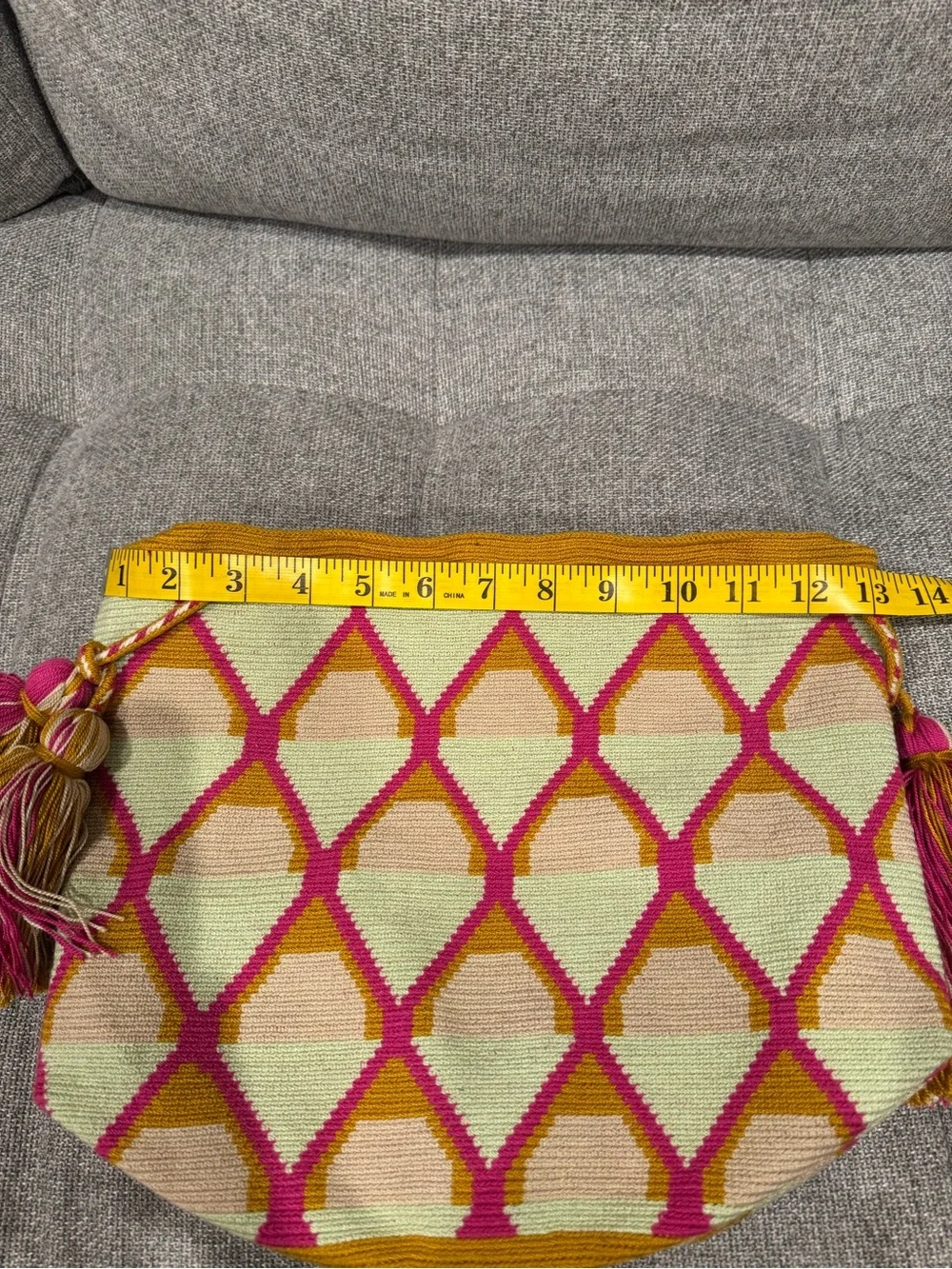 Handwoven Pink & Mint Geometric Shoulder Satchel